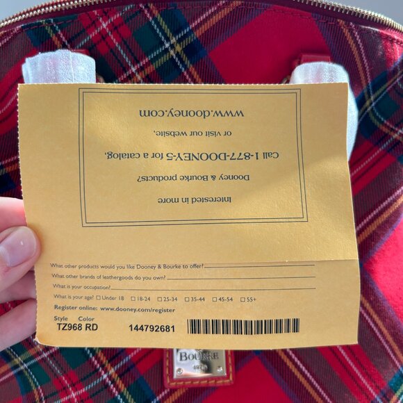 Dooney & Bourke Red Tartan Collection Satchel - Picture 8 of 16